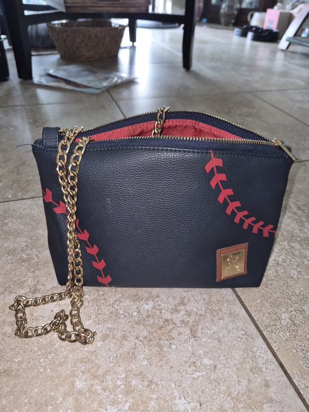 Dooney & Bourke Navy Leather Crossbody with Red Stitch Accent